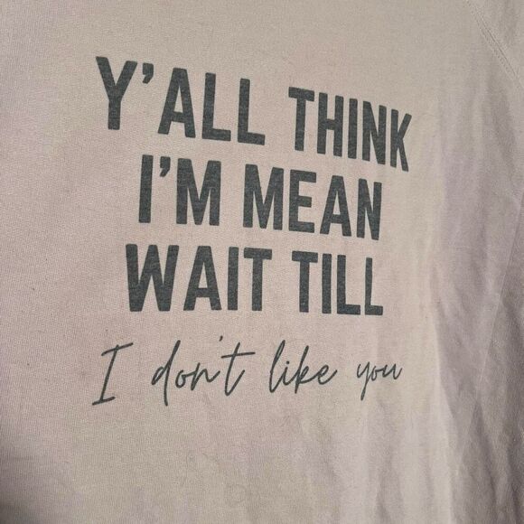 Independent Trading Company Y' All Think I'm Mean Wait Till Sweatshirt Tan Sz XL - Picture 2 of 7